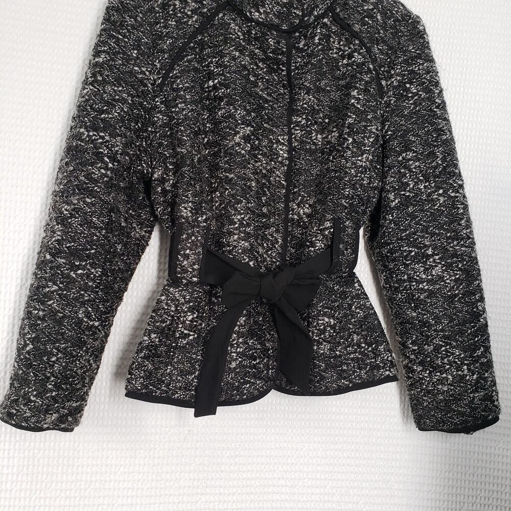 Sandro Sportswear Tweed Belted Boucle Jacket Womens XL Petite Black White Blazer - Picture 12 of 16